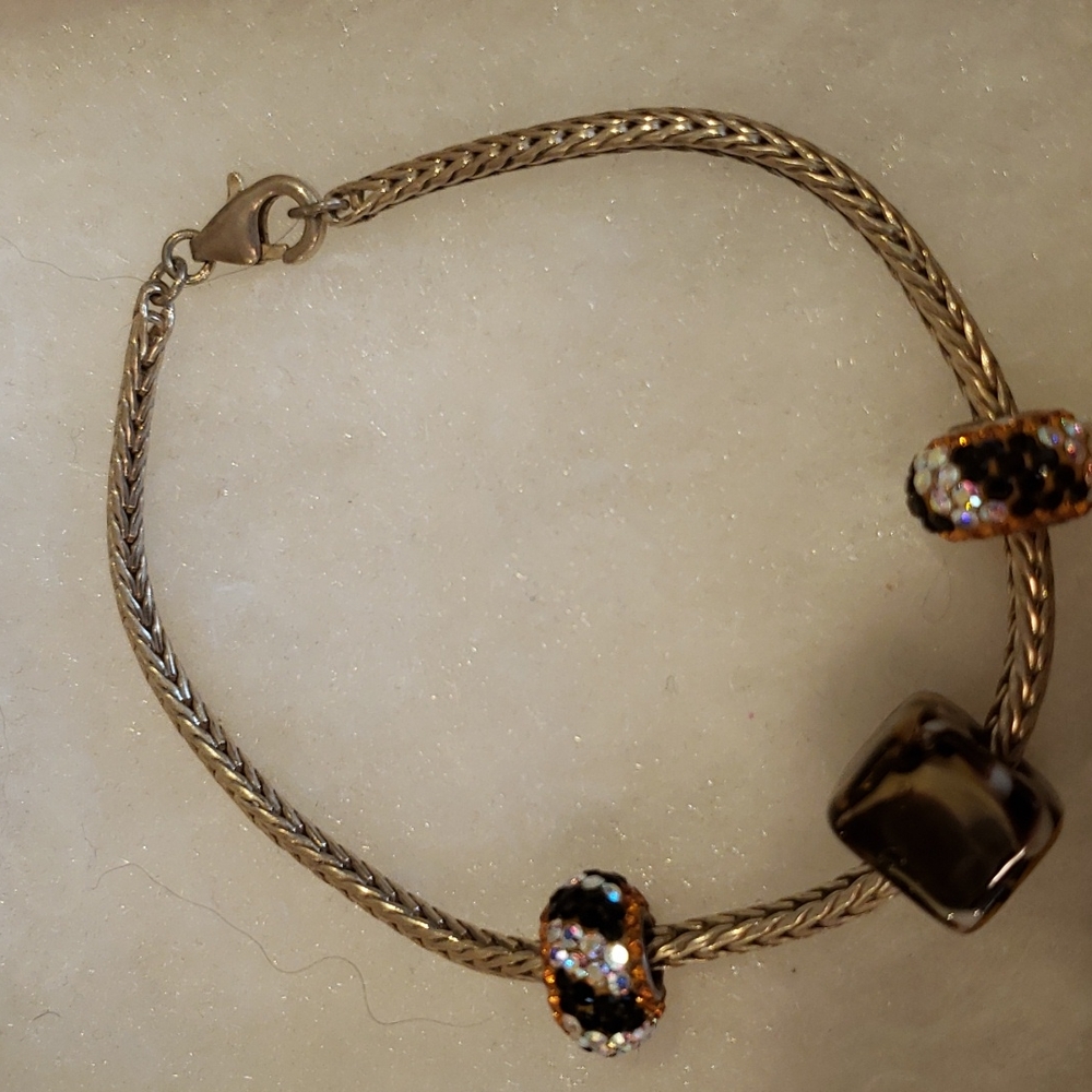 Sterling bracelet with three large holes beads